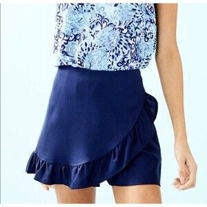 Lilly Pulitzer Faye Skort Womens 12 Blue True Navy Ruffles Preppy Flowy New